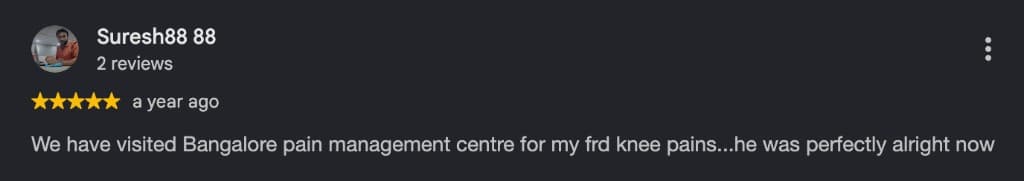 Google review by Suresh88 88, five stars, about a friend's knee pain.