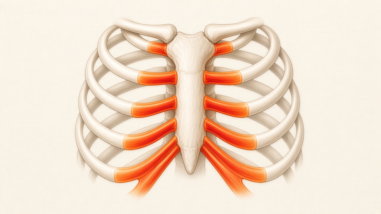 Close view of the rib and breastbone junctions