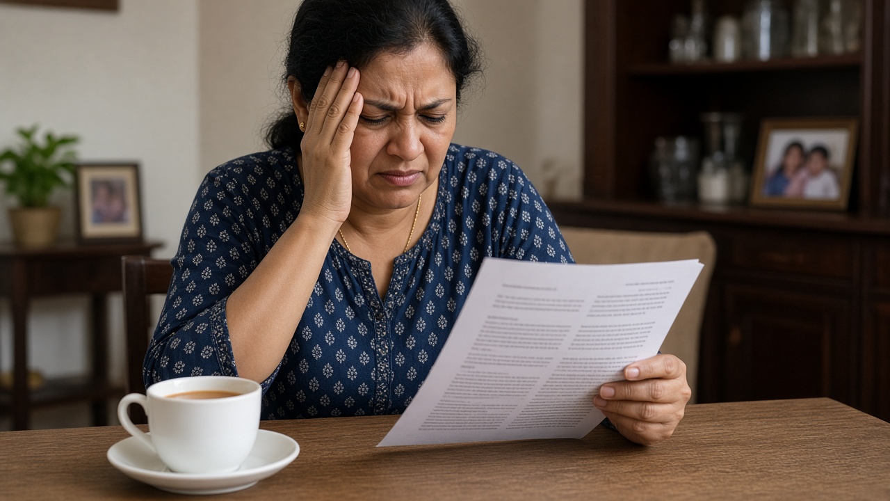 Woman reading patient information at home